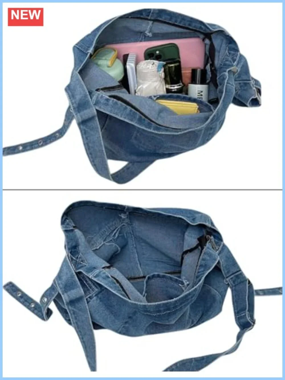 Denim Hobo Bag Crossbody Purse Multi-Pocket Adjustable Strap Lightweight
